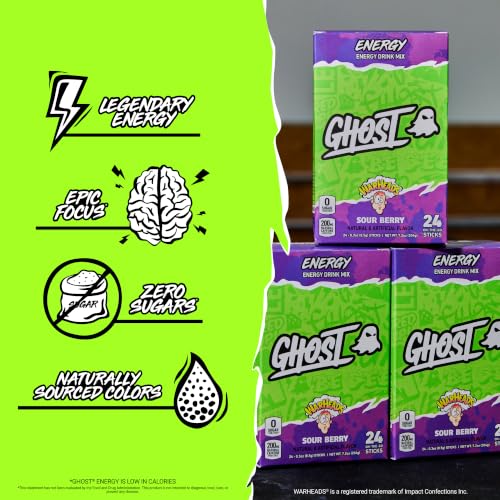 Image 4 of GHOST Sugar-Free Energy Drink Packets, Warheads Sour Berry, 24 To Go Sticks
