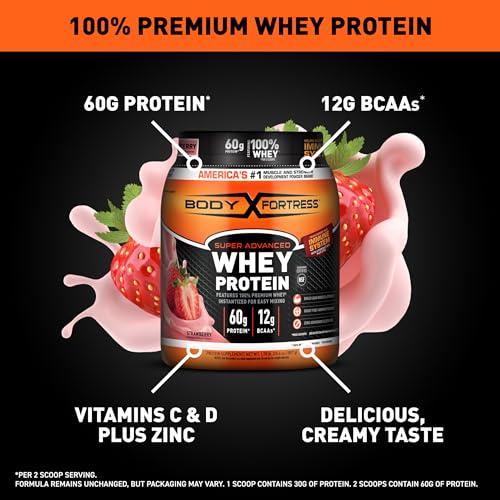 Image 2 of Body Fortress Super Advanced Whey Protein Powder, Strawberry, 1.78 lbs