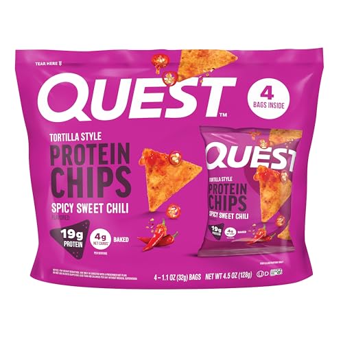 Image 1 of Default Title for the product Quest Nutrition Spicy Sweet Chili Tortilla Chip, 19g Protein, 4g Net Carb, Low Carb, Gluten Free, 1.1 oz 4 count