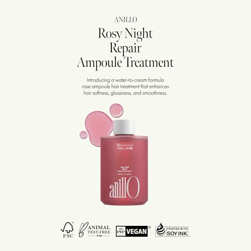 Image 4 of ANILLO Rosy Night Complete Hair Repair Care Set: Essence, Shampoo & Ampoule Treatment Bundle for Damage Repair - Damask Rose, Musky Floral Scent, Silicone Free (1.69oz.22oz.76oz)