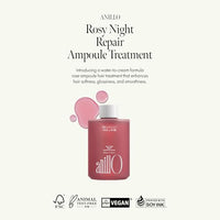 Thumbnail for Image 4 of ANILLO Rosy Night Complete Hair Repair Care Set: Essence, Shampoo & Ampoule Treatment Bundle for Damage Repair - Damask Rose, Musky Floral Scent, Silicone Free (1.69oz.22oz.76oz)