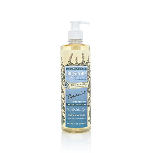 Image 1 of Default Title for the product DR.JACOBS NATURALS Castile Face and Body Wash Soap with Pump Dispenser, Peppermint, 16 oz.