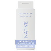 Thumbnail for Image 1 of Default Title for the product Native Clean Body Wash, Gentle & pH-balanced for Sensitive Skin, 24-Hr Freshness, Cotton & Lily, 18 Fl Oz (Pack of 6)