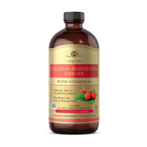 Solgar Liquid Calcium Magnesium Citrate with Vitamin D3 Natural Strawberry Flavor 16 oz