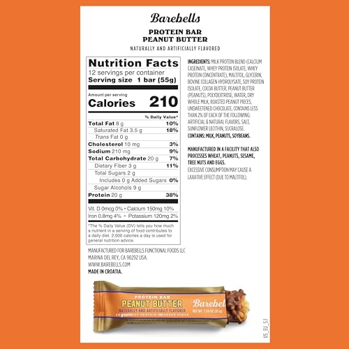 Image 2 of BAREBELLS Protein Bars Peanut Butter - 24 Bars (2 Packs of 12)