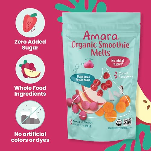 Image 5 of Amara Smoothie Melts - Carrot Raspberry - Baby Snacks Made With Fruits and Vegetables - Healthy Toddler Snacks For Your Kids Lunch Box - Organic Plant Based Yogurt Melts - 6 Resealable Bags