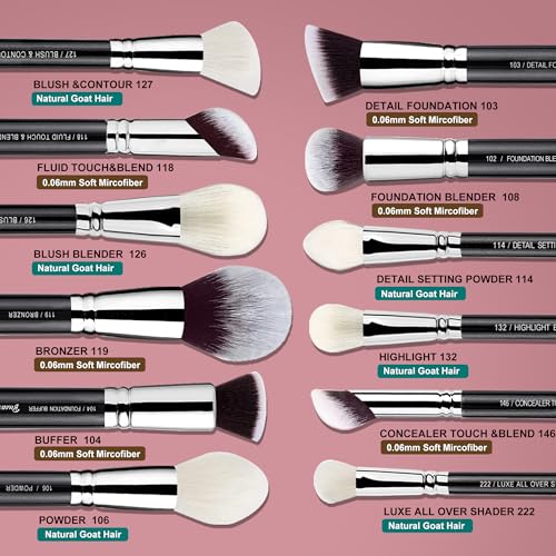 Image 3 of Bueart Design 32Pcs Pro Grade Makeup Brushes Set with Goat & Horse Hair
