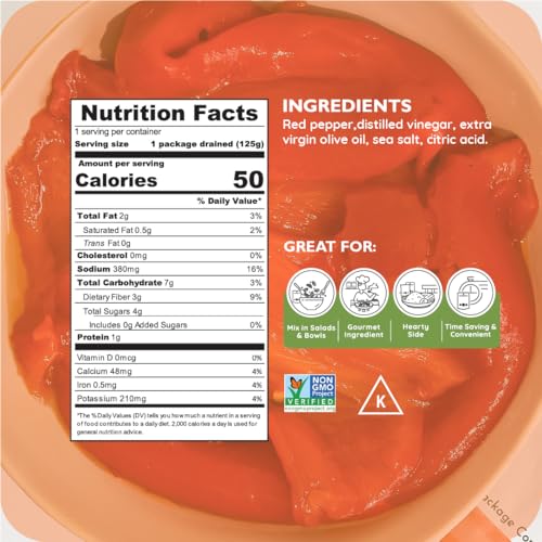 Image 2 of Poshi Fire-Roasted Red Peppers, Extra Virgin Olive Oil, 5.4 oz (Pack of 6)