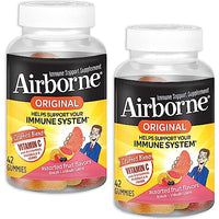 Thumbnail for Image 1 of Default Title for the product Airborne 750mg Vitamin C Immune Support Supplement Gummies for Adults, Assorted Fruit Flavor, Gluten Free Crafted Blend with Powerful Antioxidants Vitamins A C & E, 42 Gummies (2 Pack)