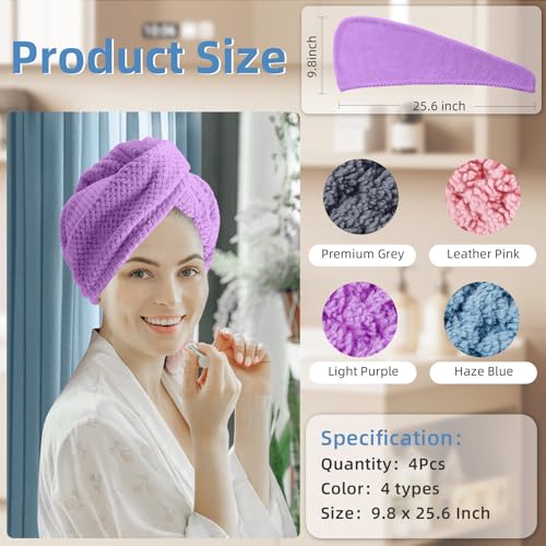 Image 2 of Amrules Hair Towel Wrap, 4 Packs Turbans for Wet Hair, 9.8" x 25.6"