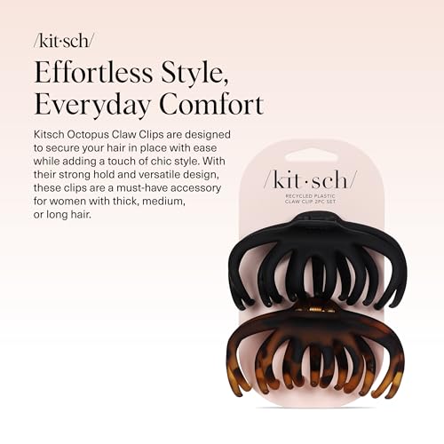 Image 2 of Kitsch Octopus Hair Clips For Women - Classic Black & Tortoise, 2pcs