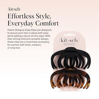 Thumbnail for Image 2 of Kitsch Octopus Hair Clips For Women - Classic Black & Tortoise, 2pcs