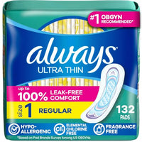 Thumbnail for Image 1 of Default Title for the product Always Ultra Thin Feminine Pads Without Wings Size 1 Regular Absorbency Unscented 44 Count x 3