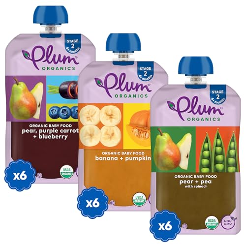 Image 1 of Default Title for the product Plum Organics 6 Months Baby Food Variety Pack, 3 Flavors, 4 oz, 18 Pack