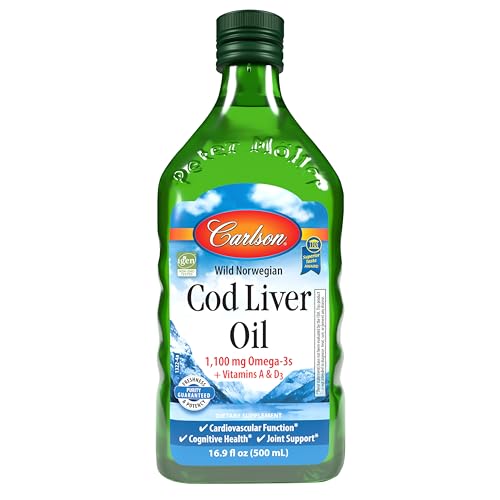 Image 1 of Default Title for the product Carlson Cod Liver Oil, 1100 mg, Omega-3s, Unflavored, 500 mL (16.9 Fl Oz)