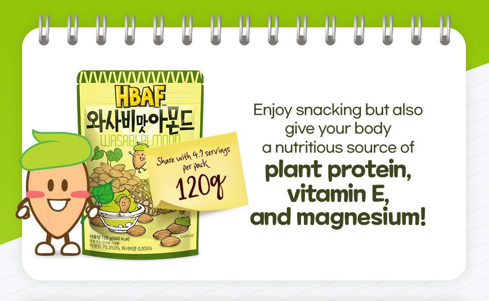 Image 5 of HBAF Korean Seasoned Almond Nut Wasabi 3x 120 gram pack