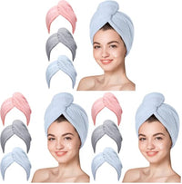 Thumbnail for Image 16 of Blue, Grey, Pink - 9 Pack / Large (Pack of 3) for the product Hicober Microfiber Hair Towel Wrap for Women
