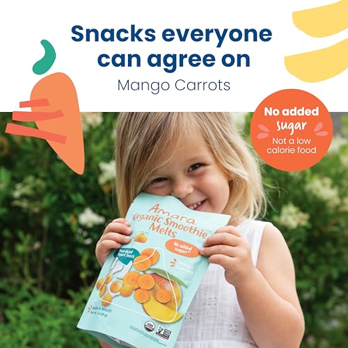 Image 3 of Amara Smoothie Melts - Mango Carrot - Organic Baby Snacks w/ Fruits & Veggies - Plant Based Yogurt Melts - Healthy Toddler Snack - Activity Book Included - Enjoy From 10+ Mos - 6 Resealable Bags