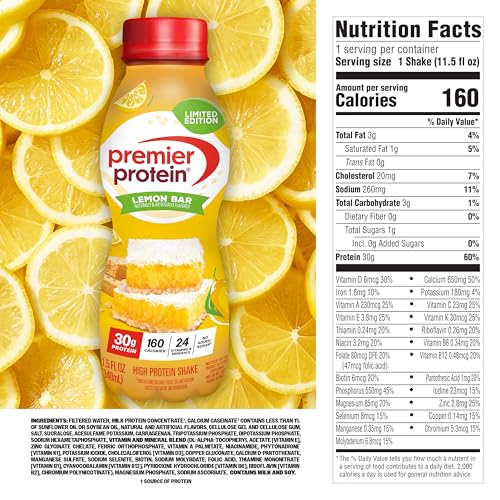 Image 5 of Premier Protein LIMITED EDITION 30g Shake, Lemon Bar, 12 Pack