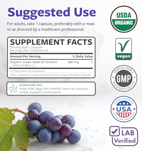 Image 6 of PURE CO USDA Organic Grape Seed Extract - High Potency 25:1 Grapeseed Supplement with 12,500mg Herbal Equivalent Strength - Antioxidant Support - Vegan & Non-GMO