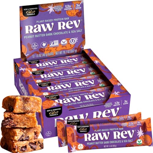 Image 1 of Default Title for the product Raw Rev Glo Vegan Protein Bars Peanut Butter Dark Chocolate & Sea Salt, 12 bars, Pack of 2