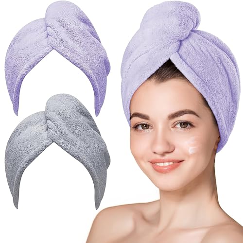 Image 3 of Purple, Grey - 2 Pack / Large for the product Hicober Microfiber Hair Towel Wrap for Women