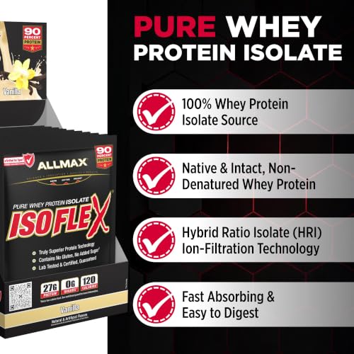Image 2 of ALLMAX ISOFLEX Whey Protein Isolate, Vanilla, 10 Packets, 30 g Each
