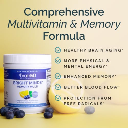 Image 2 of BrainMD Dr Amen Bright Minds Memory Multi, Blueberry Lemon - 5.59 oz Powder