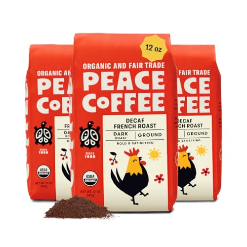 Image 1 of Default Title for the product Peace Coffee Decaf French Roast Ground Dark Roast Coffee 12 oz Pack of 3