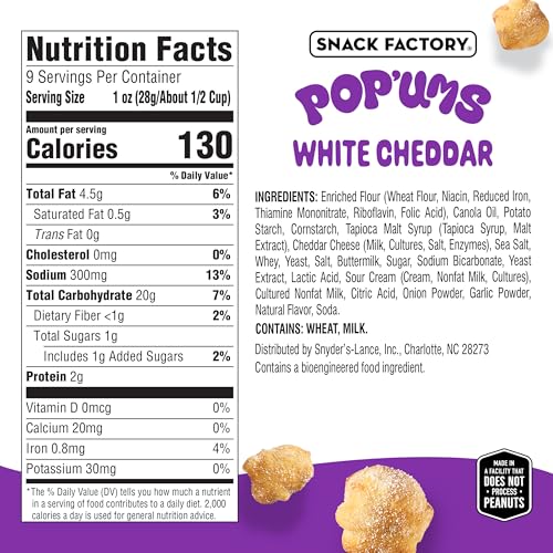 Image 2 of Snack Factory Pop'ums White Cheddar Pretzel Snacks, 9 Oz Bag, Pack of 2