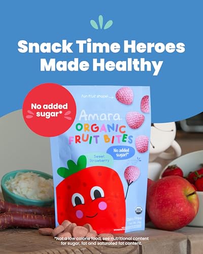 Image 4 of Amara Organic Fruit Bites Sweet Strawberry - No Added Sugar, Dairy-Free, Nut-Free Healthy Fruit Snacks, Made with Organic Whole Foods, Allergy-Friendly Healthy Fruit Snacks for Kids - 21g 6PK