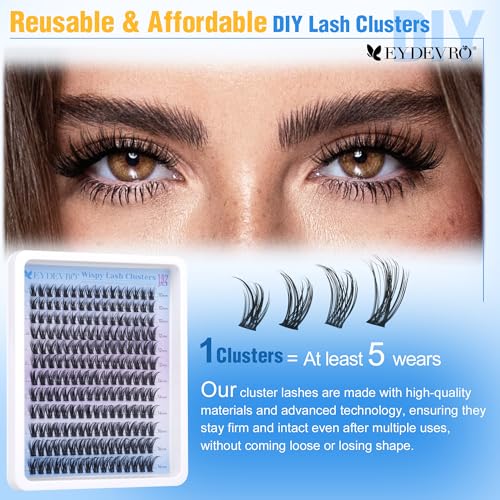 Image 6 of EYDEVRO Wispy Lash Clusters Natural Eyelash Clusters 10-16mm Cluster Eyelash Extensions 192 Pcs Individual Lashes CD Curvature Cluster Lashes Comfortable Soft Thin Band DIY Lash Extensions