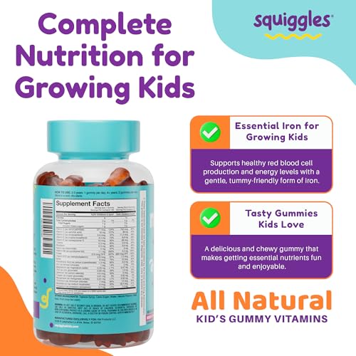 Image 2 of Squiggles Kids Multivitamin + Iron Gummies, Low Sugar Gummy Vitamins, 100ct