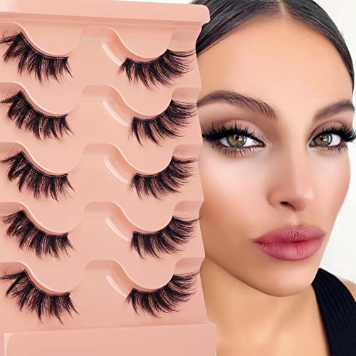 Image 1 of Default Title for the product Winifred Half Lashes Natural Look Cat Eye False Eyelashes Wispy 3D Faux Mink Lashes Clear Band Fluffy Strip Eyelashes