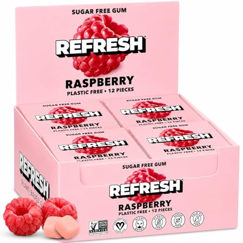 Image 1 of Default Title for the product Refresh Gum Raspberry Natural Sugar-Free Xylitol Chewing Gum 12 Pack