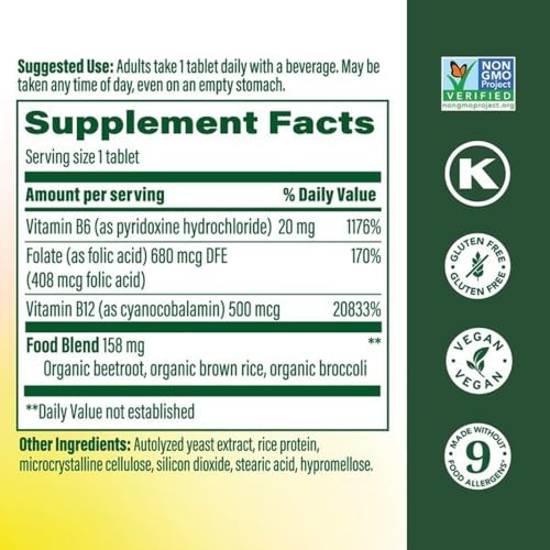 Image 3 of MegaFood Vegan Vitamin B12 with Vitamin B6 and Folic Acid, 30 Mini Tablets