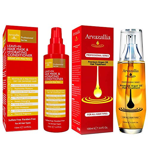 Image 1 of Default Title for the product Arvazallia Premium Argan Oil Hair Treatment and Leave-in Mask & Hydrating Conditioner Spray Bundle