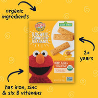 Thumbnail for Image 3 of Earth's Best Organic Kids Snacks, Sesame Street Toddler Snacks, Organic Crunchin' Grahams for Toddlers 2 Years and Older, Honey Sticks with other Natural Flavors, 5.3 oz Box (Pack of 6)