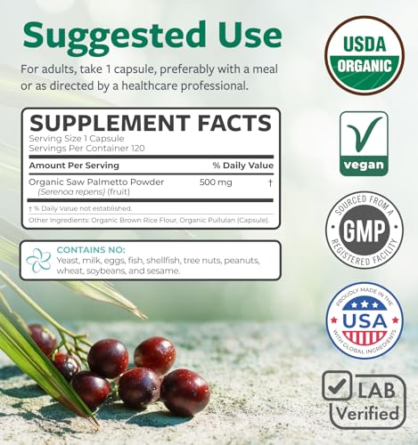Image 7 of PURE CO USDA Organic Saw Palmetto Supplement - 4 Month Supply