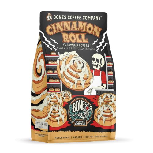 Image 1 of Default Title for the product Bones Coffee Company Cinnamon Roll Flavored Coffee, Medium Roast Low Acid Arabica Beans Compatible with Auto drip and French Press Coffee Maker, 12 Oz Ground
