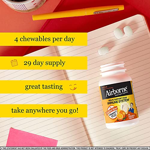 Image 6 of Airborne 1000mg Vitamin C  Zinc Immune Support Supplement Chewable Tablets, Very Berry & Citrus Flavor, 116 Count