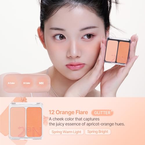 Image 2 of 2aN Gleaming Tension Cushion Foundation Pact + Dual Cheek Blusher Peachy Glow Makeup Set