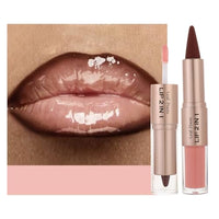 Thumbnail for Image 19 of #12 Neutral Brown Nude Ombre / 1 Count (Pack of 1) for the product BAISEN DIARY 2-in-1 Double-Ended Matte Lip Liner & Lip Gloss Duo