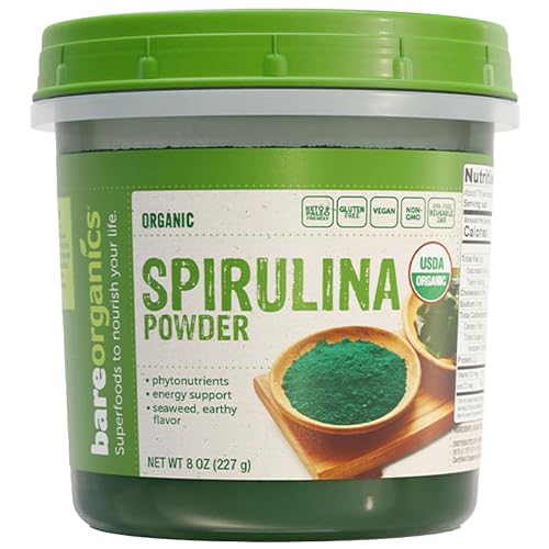 Image 1 of Default Title for the product BareOrganics Spirulina Powder - Organic Superfood Powder - 8 Oz