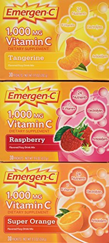 Image 1 of Default Title for the product Emergen-C Vitamin C 1000mg 90 Packets 3 Variety Cartons NET Wt 29.1 ounce (828g)