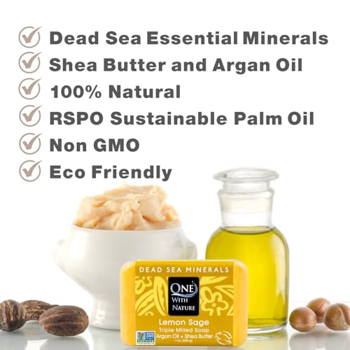 Image 4 of One With Nature Lemon Sage Dead Sea Salt Exfoliating Soap Bar, 4 oz 3 Pack