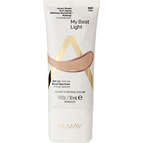 Image 1 of Default Title for the product Almay Anti-Aging Foundation, Smart Shade Face Makeup, Medium Coverage, Natural Finish with SPF 20, Hypoallergenic-Fragrance Free, Dermatologist Tested, 100 My Best Light, 1 Oz