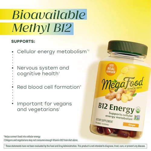 Image 4 of MegaFood Vitamin B12 Energy Gummies, USDA Organic, Ginger, 70 Gummies
