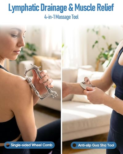 Image 2 of Yeamon Gua Sha Facial Tools & Massager Set, Stainless Steel Skin Care Tools for Face and Body, 3-in-1 Head Massage Combs & Roller fo Face Neck Body and Eye, Self Care Gift for Woman & Man