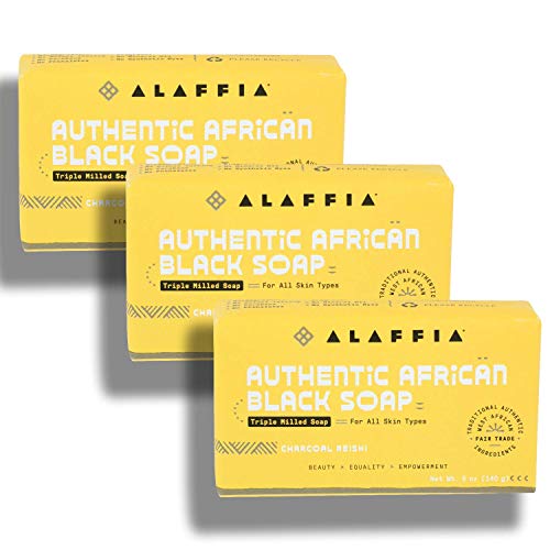 Image 1 of Charcoal Reishi for the product Alaffia Authentic African Black Soap Triple Milled, Charcoal Reishi 5 Oz (Pack of 3)